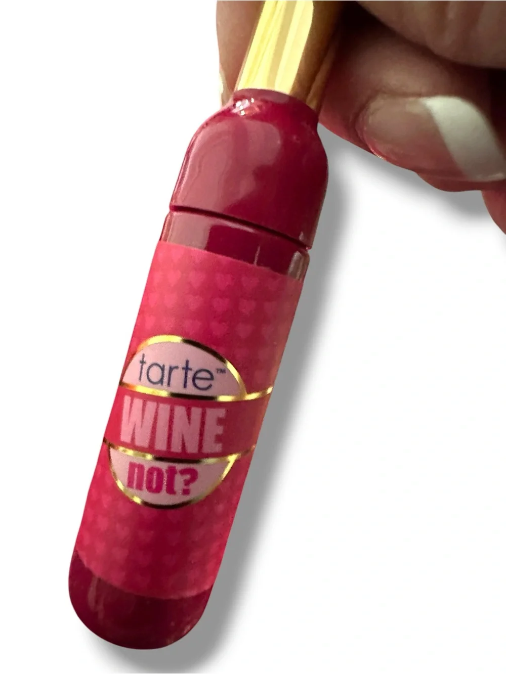 NIB Tarte Wine Not? Lip Gloss & Brush Set Gold Wine Glass Brush and Wine LIP